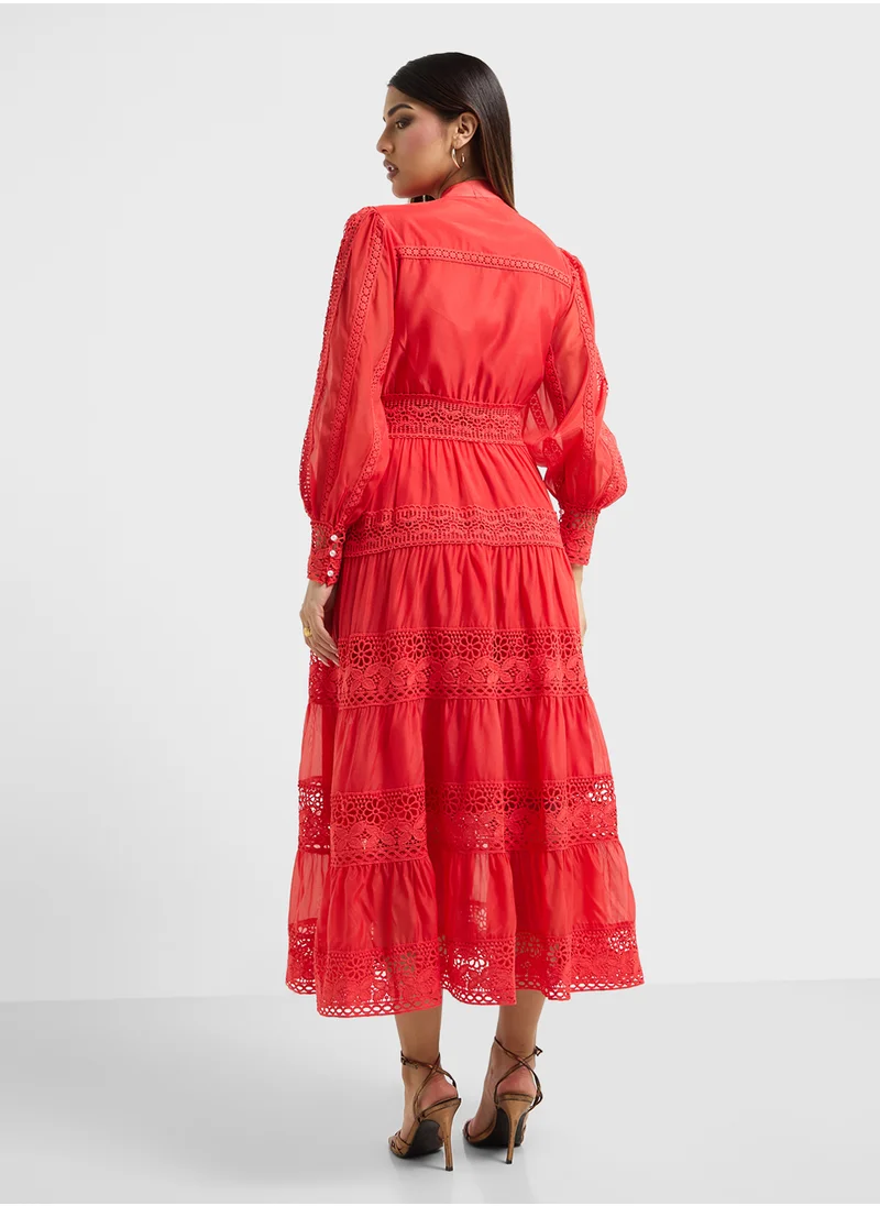 Khizana A-Line Dress With Lace Trim