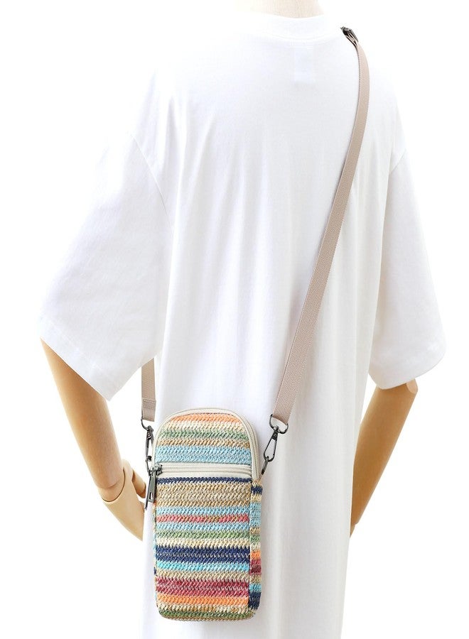 BBORGDC RFID Crossbody Bags For Women Travel, Small Cell Phone Purse, Double Zipper Straw Woven, Beach Boho With Colorful Stripes, For Walking And Commute, Original Gift - Image 2