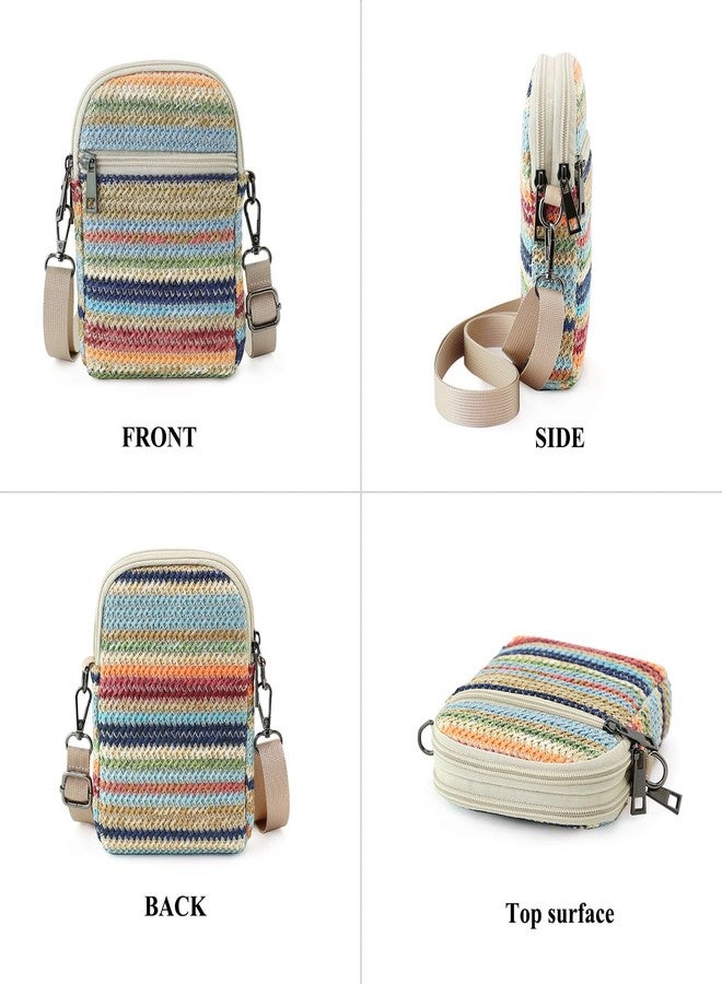 BBORGDC RFID Crossbody Bags For Women Travel, Small Cell Phone Purse, Double Zipper Straw Woven, Beach Boho With Colorful Stripes, For Walking And Commute, Original Gift - Image 5