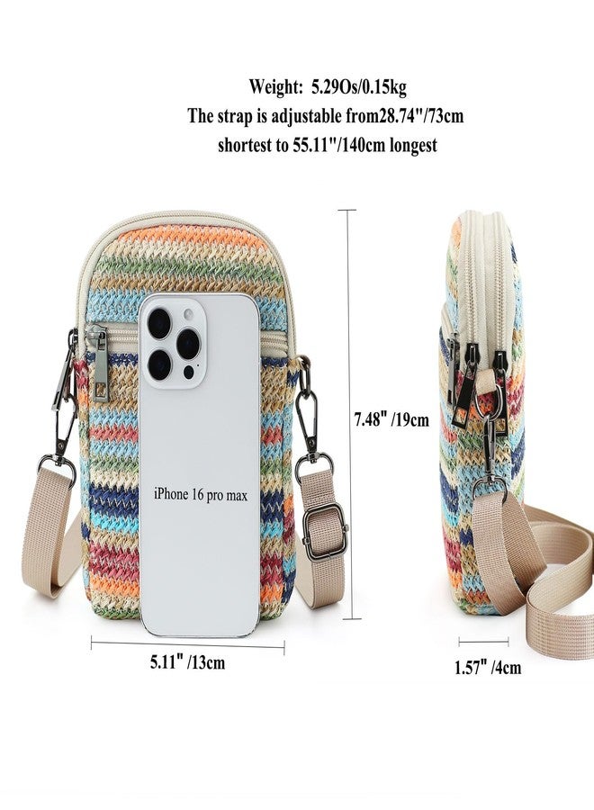 BBORGDC RFID Crossbody Bags For Women Travel, Small Cell Phone Purse, Double Zipper Straw Woven, Beach Boho With Colorful Stripes, For Walking And Commute, Original Gift - Image 3
