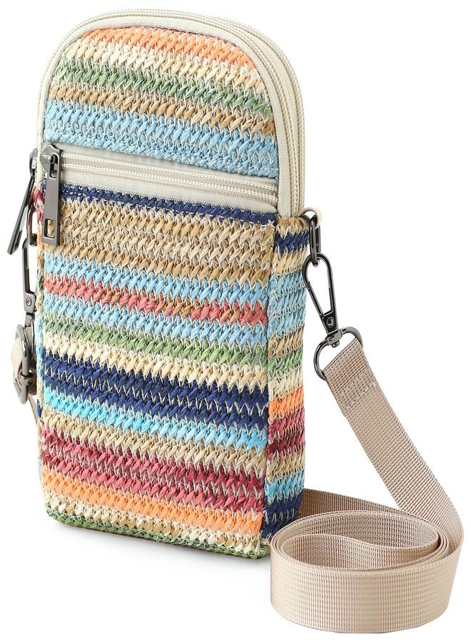 BBORGDC RFID Crossbody Bags For Women Travel, Small Cell Phone Purse, Double Zipper Straw Woven, Beach Boho With Colorful Stripes, For Walking And Commute, Original Gift - Image 1