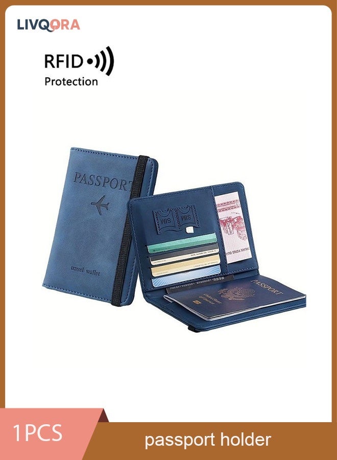 ليفقورا حافظة جواز سفر مع حجب RFID، محفظة جلدية رفيعة للبطاقات الائتمانية، الهوية، بطاقات الصعود وجواز السفر، ملحقات السفر (أزرق) - Image 1