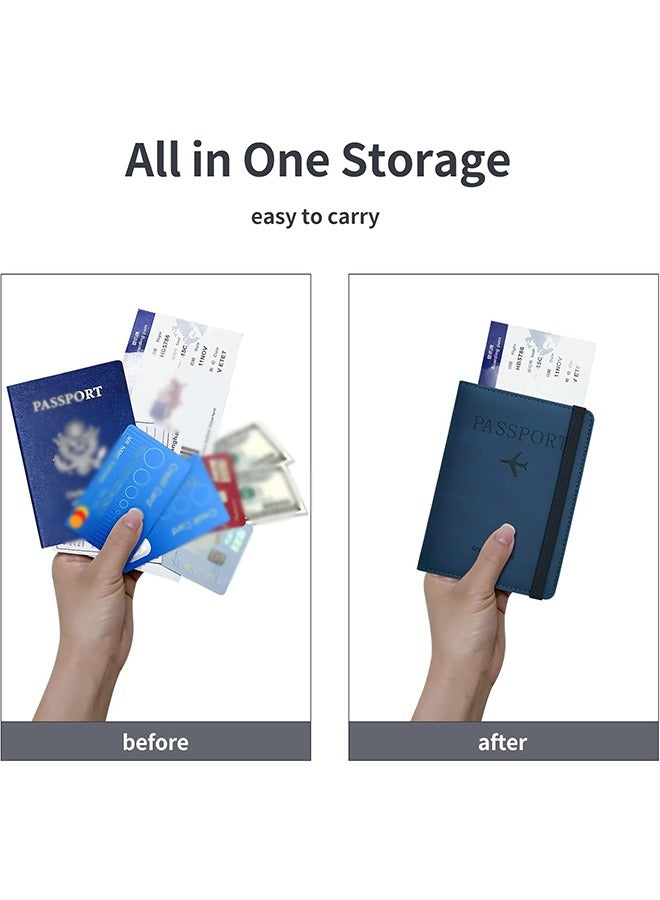 ليفقورا حافظة جواز سفر مع حجب RFID، محفظة جلدية رفيعة للبطاقات الائتمانية، الهوية، بطاقات الصعود وجواز السفر، ملحقات السفر (أزرق) - Image 3