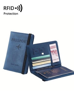 Generic RFID Blocking Passport Holder ,Slim Leather Wallet for Credit Cards, ID, Boarding Passes, and Passport, Travel Accessories(Blue)  - Image 1