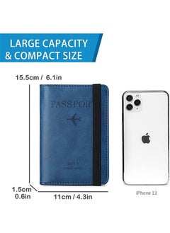 Generic RFID Blocking Passport Holder ,Slim Leather Wallet for Credit Cards, ID, Boarding Passes, and Passport, Travel Accessories(Blue)  - Image 2