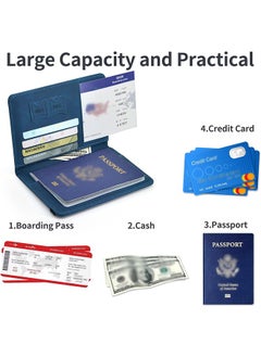 Generic RFID Blocking Passport Holder ,Slim Leather Wallet for Credit Cards, ID, Boarding Passes, and Passport, Travel Accessories(Blue)  - Image 4