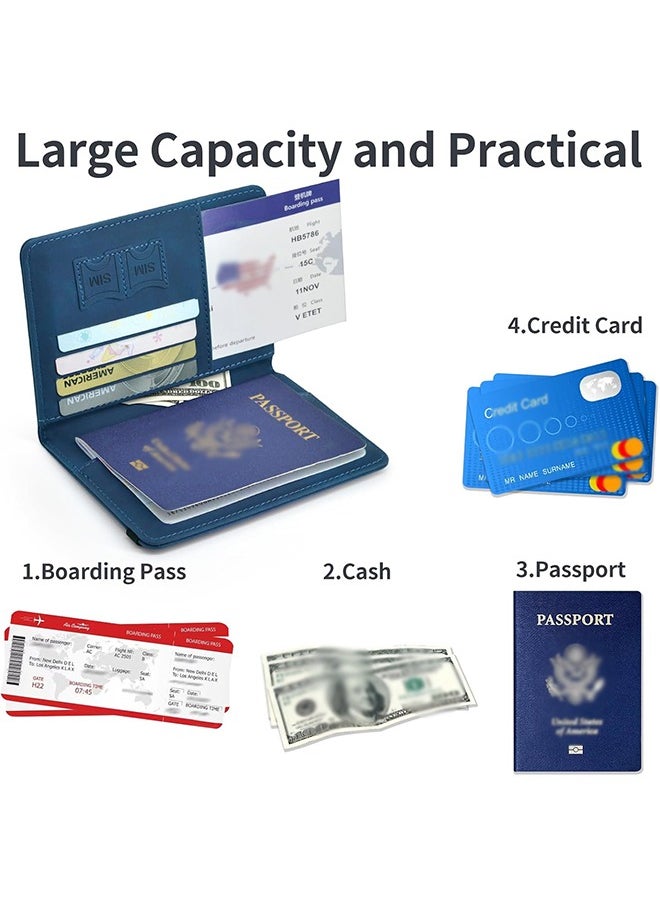 ماركة غير محددة حافظة جواز سفر مع حجب RFID، محفظة جلدية رفيعة للبطاقات الائتمانية، الهوية، بطاقات الصعود وجواز السفر، ملحقات السفر (أزرق)  - Image 4