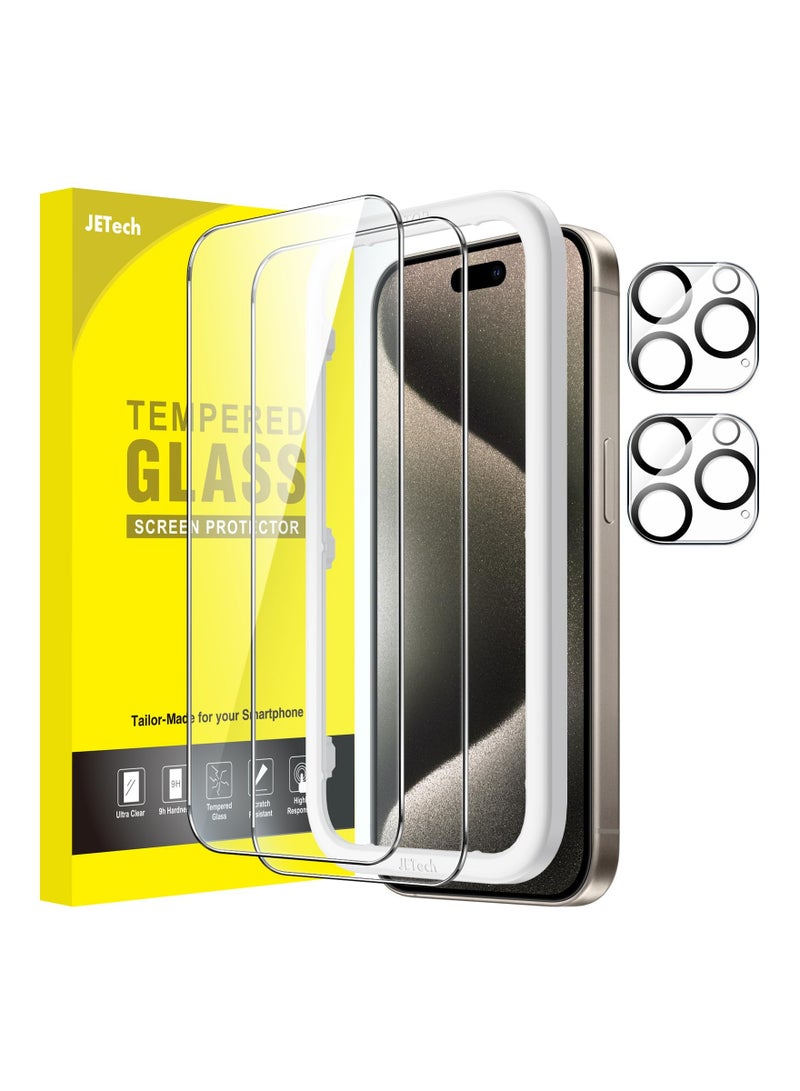 جي تيك واقي شاشة لهاتف iPhone 15 Pro Max مقاس 6.7 بوصة مع واقي عدسة الكاميرا، أداة سهلة التركيب، طبقة من الزجاج المقسى عالي الدقة، قطعتان لكل قطعة - Image 1