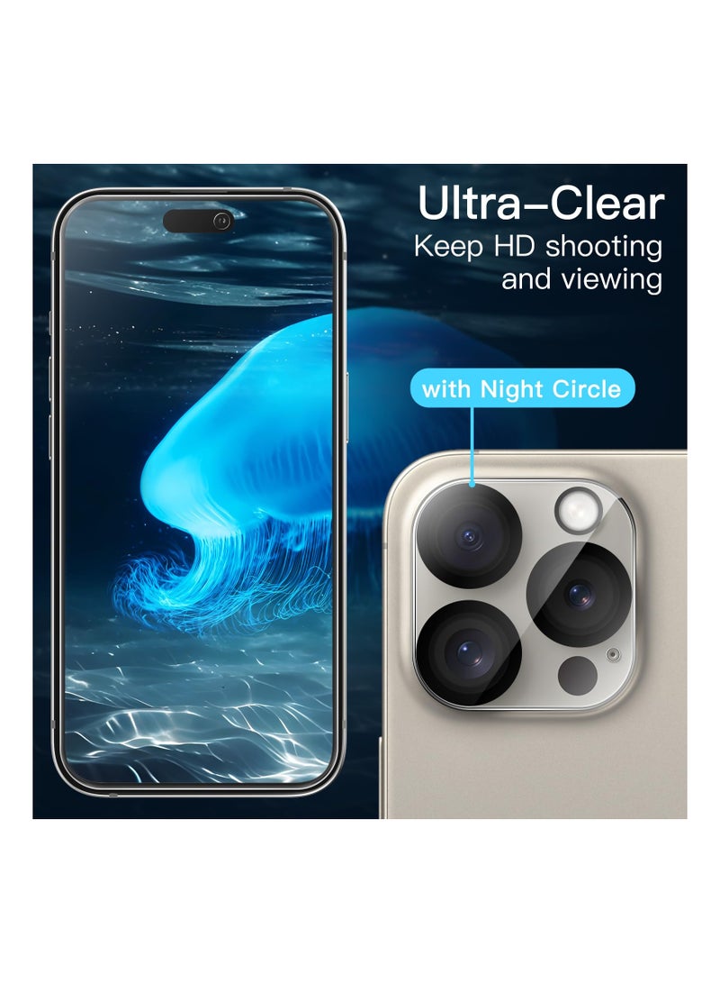 جي تيك واقي شاشة لهاتف iPhone 15 Pro Max مقاس 6.7 بوصة مع واقي عدسة الكاميرا، أداة سهلة التركيب، طبقة من الزجاج المقسى عالي الدقة، قطعتان لكل قطعة - Image 5