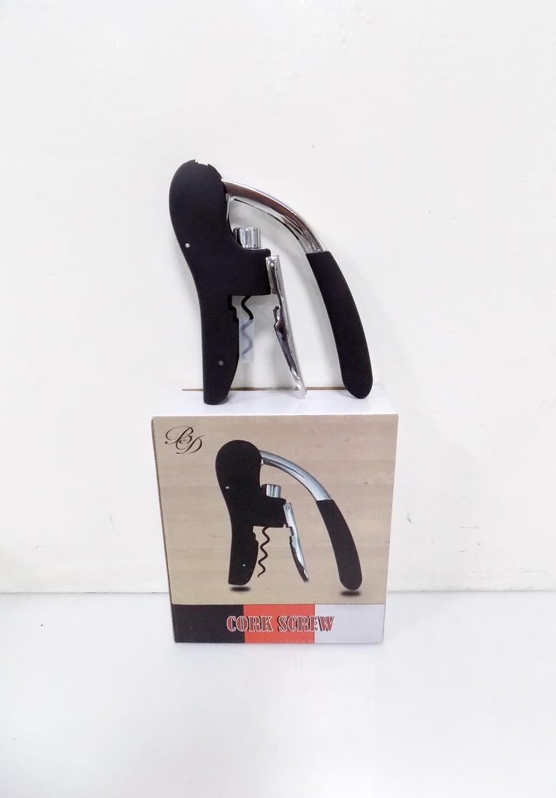 فتاحة زجاجات احترافية من B&D لنبيذ مع كورك سكرو – تصميم مريح باللونين الأسود والكروم