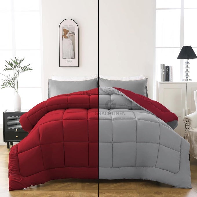 HEAVY WINTER COMFORTER KING SIZE 92X106 600 GSM WINTER BLANKET COMFORTERRAJAIDUVET MICROFIBER SUPER SOFT FLUFFY KING SIZE BURGUNDYSILVER GREY COLOR