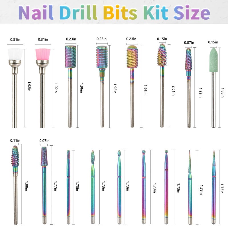 BQAN Nail Drill Bits, 17Pcs Tungsten Carbide Drill Bit Set, Professional 3/32'' Nail Bits For Nail Drill Efile, Acrylic Nails, Manicure Pedicure, Home Salon Nail Art Supplies - Image 2