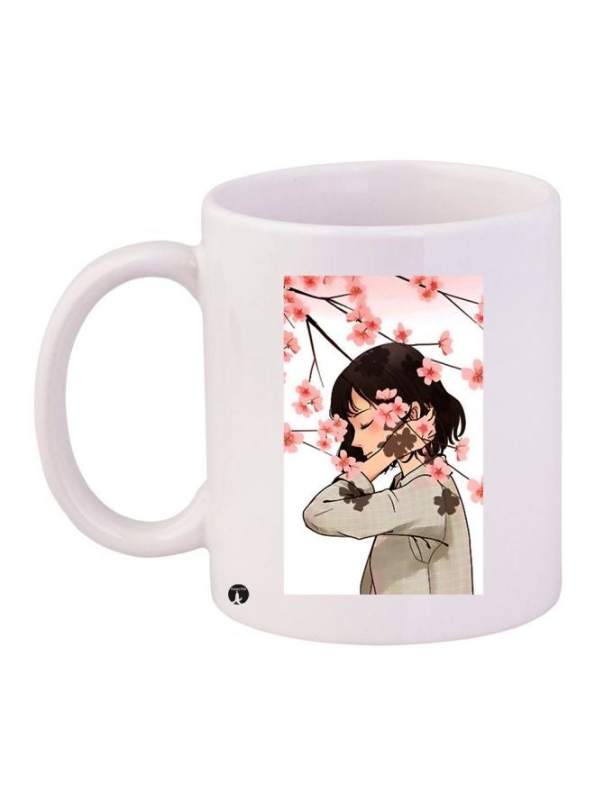 RYN Cartoon Girl Printed Coffee Mug White/Grey/Pink