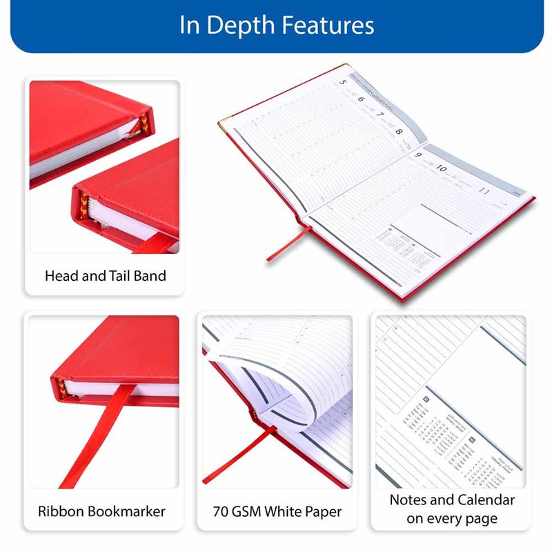 FIS 2026 Executive Diary, 210x260mm, 1 Side Padded Vinyl Cover, Golden Corners, 1 Week at a Glance, Arabic/English/French, 70gsm White Paper, Red Cover-FSDI33AE26RE - Image 5