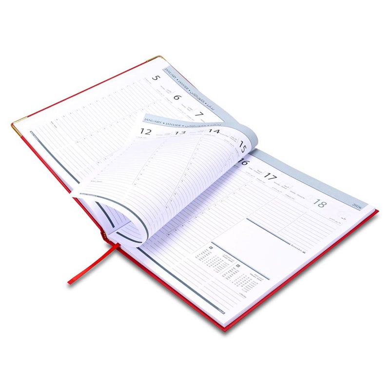 FIS 2026 Executive Diary, 210x260mm, 1 Side Padded Vinyl Cover, Golden Corners, 1 Week at a Glance, Arabic/English/French, 70gsm White Paper, Red Cover-FSDI33AE26RE - Image 4
