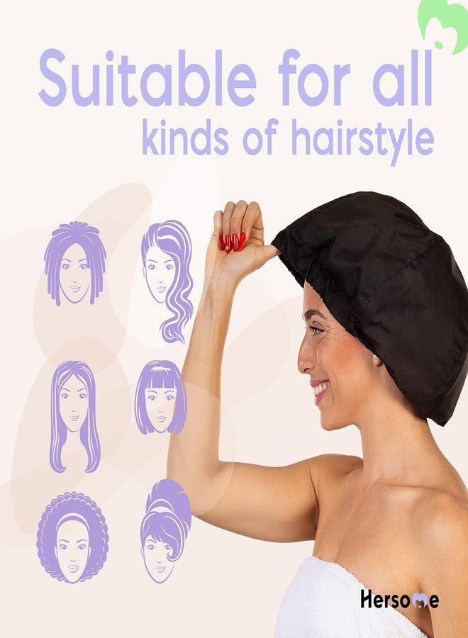 Hersome 2 Premium Shower Cap for Women - 500+ Showers, 100% Waterproof, Double-Sided, For Long Hair & Great For Curls (Anti-Frizz) (Black & Purple) - Image 4