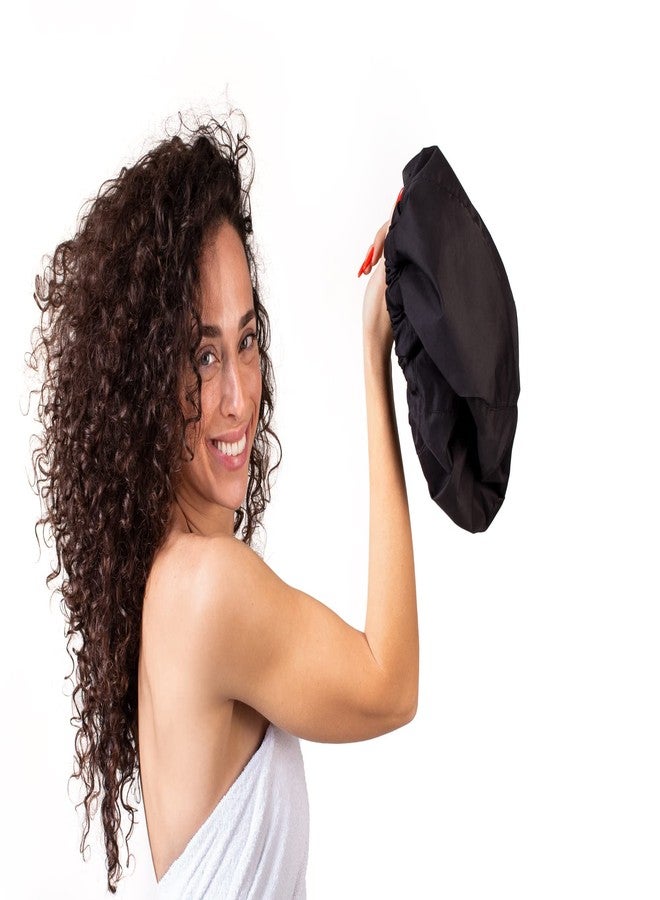 Hersome 2 Premium Shower Cap for Women - 500+ Showers, 100% Waterproof, Double-Sided, For Long Hair & Great For Curls (Anti-Frizz) (Black & Purple) - Image 2