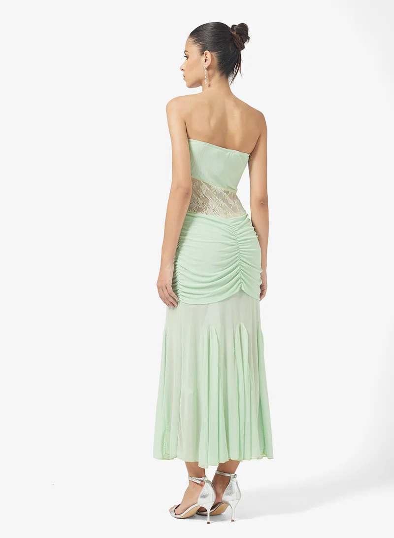 جينجر Bandeau Mesh Detail Draped Dress