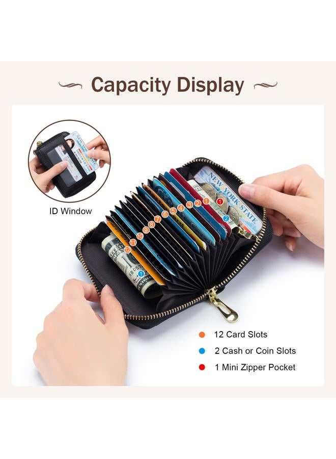 imeetu RFID Credit Card Holder, Small Leather Zipper Card Case Wallet with Removable Keychain ID Window (Black) - Image 3