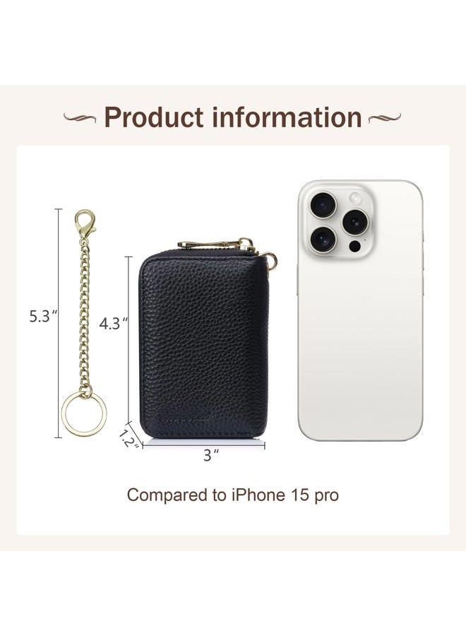 imeetu RFID Credit Card Holder, Small Leather Zipper Card Case Wallet with Removable Keychain ID Window (Black) - Image 5