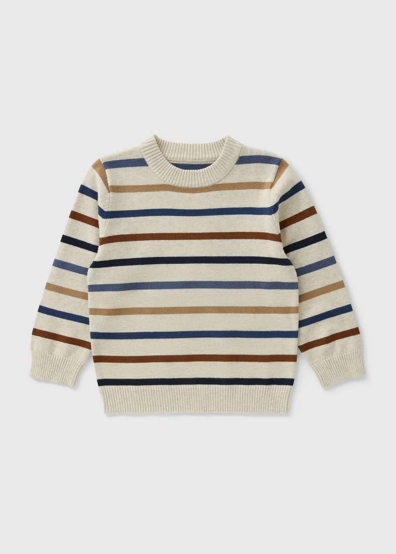 ماتلان كنزة صوفية مخططة للأولاد باللون البني