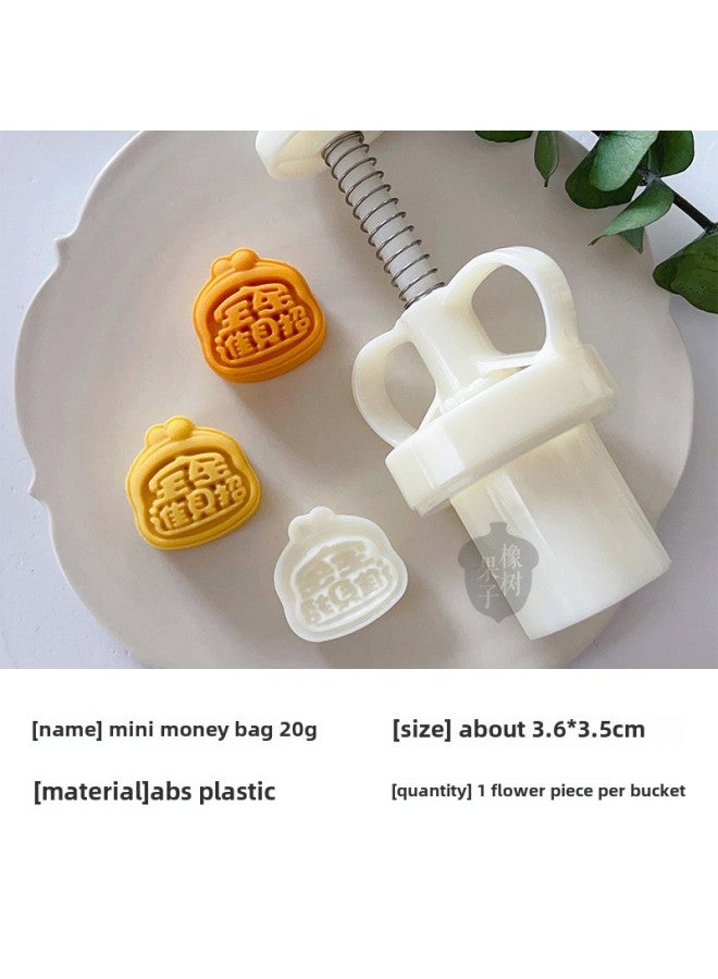 Mini Apple Fortune Rabbit Mooncake Mold Chinese Style Cartoon Biscuit Cutter Year Celebration Oak Nut Fruits 20g-Specifications:Mini Purse 20g A Bucket Of 1 Flower Piece-Color:White - Image 1