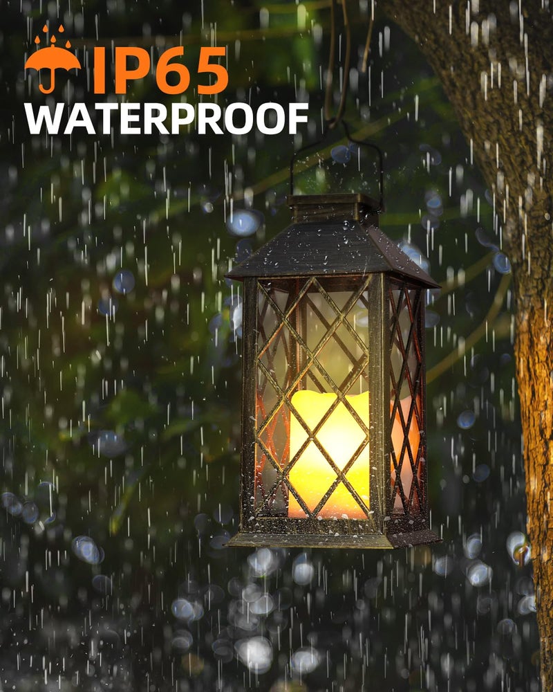 Otdair Solar Lanterns Outdoor Waterproof, 2 Pack 14" Solar Lantern with Glass Retro LED Flickering Flameless Candle,Lanterns Decorative Outdoor for Gift, Yard, Garden, Patio, Balcony,Porch, Party - Image 3