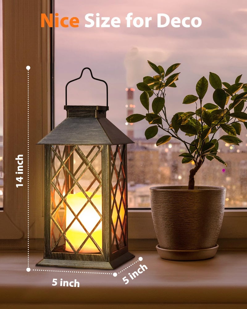 Otdair Solar Lanterns Outdoor Waterproof, 2 Pack 14" Solar Lantern with Glass Retro LED Flickering Flameless Candle,Lanterns Decorative Outdoor for Gift, Yard, Garden, Patio, Balcony,Porch, Party - Image 5
