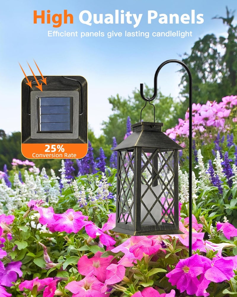 Otdair Solar Lanterns Outdoor Waterproof, 2 Pack 14" Solar Lantern with Glass Retro LED Flickering Flameless Candle,Lanterns Decorative Outdoor for Gift, Yard, Garden, Patio, Balcony,Porch, Party - Image 4