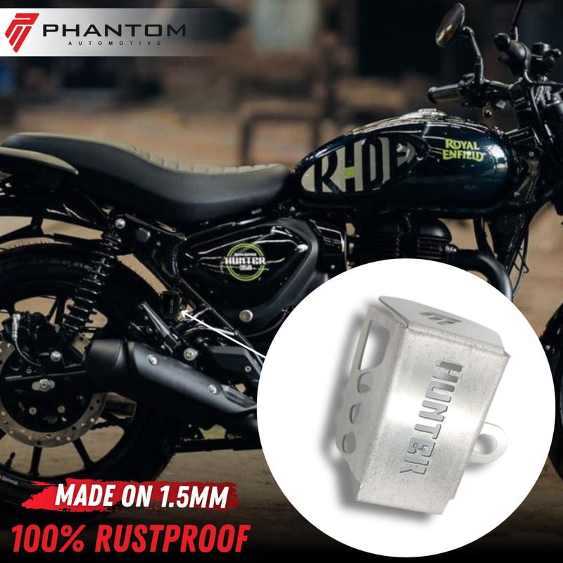Phantom Rear Disk Brake Fluid Master Cylinder Guard for Royal&Enfield Hunter 350 | Rear Oil Cap 350 | Aluminum Brake Reservoir Cover | Durable & Corrosion Resistant | Easy Installation (Silver) - Image 2