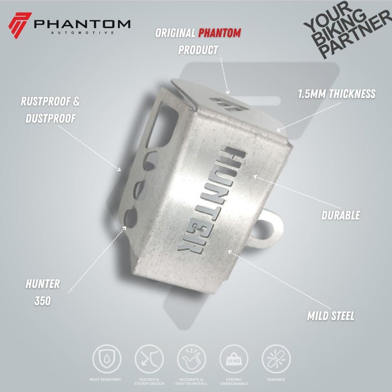 Phantom Rear Disk Brake Fluid Master Cylinder Guard for Royal&Enfield Hunter 350 | Rear Oil Cap 350 | Aluminum Brake Reservoir Cover | Durable & Corrosion Resistant | Easy Installation (Silver) - Image 3