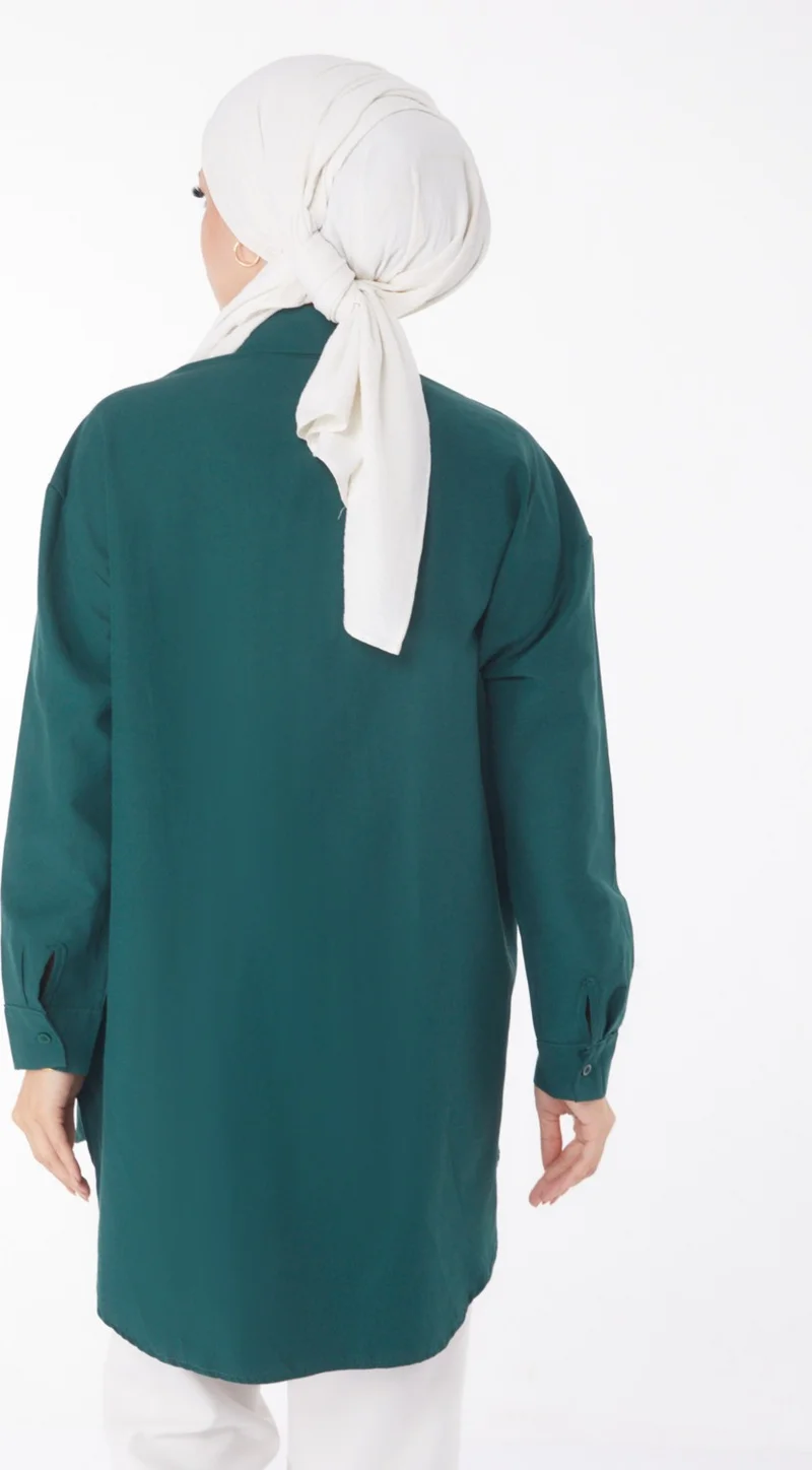 Tofisa Plain Shirt Collar Women's Green Shirt - 13238
