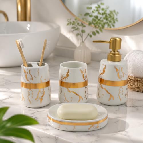 Whizzo® Ceramic Bathroom Accessories Set Ceramic - 4 Pieces Bathroom Accessories Set Soap Dispenser, Toothbrush Holder, Tumbler, Soap Dish, The Best Gifting Choice (WZ-BS-800-White) - Image 4