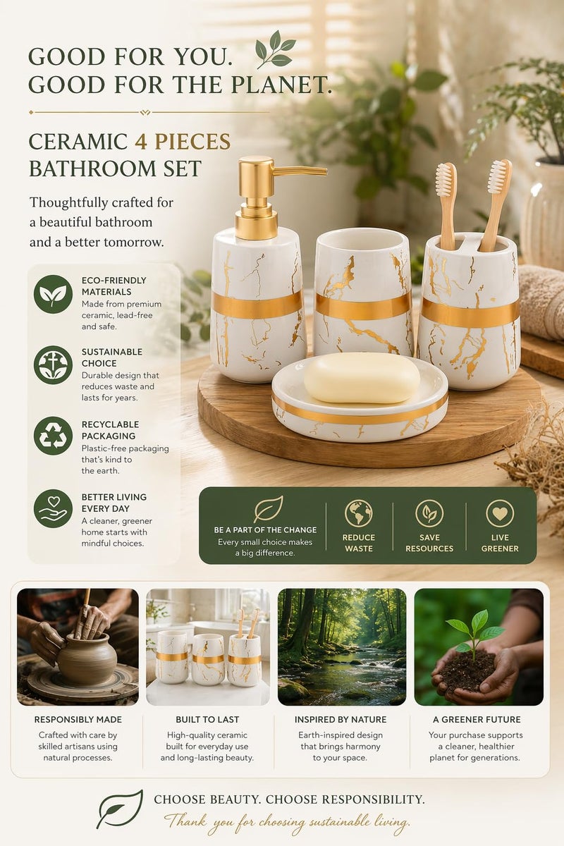 Whizzo® Ceramic Bathroom Accessories Set Ceramic - 4 Pieces Bathroom Accessories Set Soap Dispenser, Toothbrush Holder, Tumbler, Soap Dish, The Best Gifting Choice (WZ-BS-800-White) - Image 5