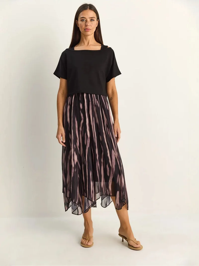 بيانكو لوتشي LUCCI Abstract Print Boat Neck Midi Dress