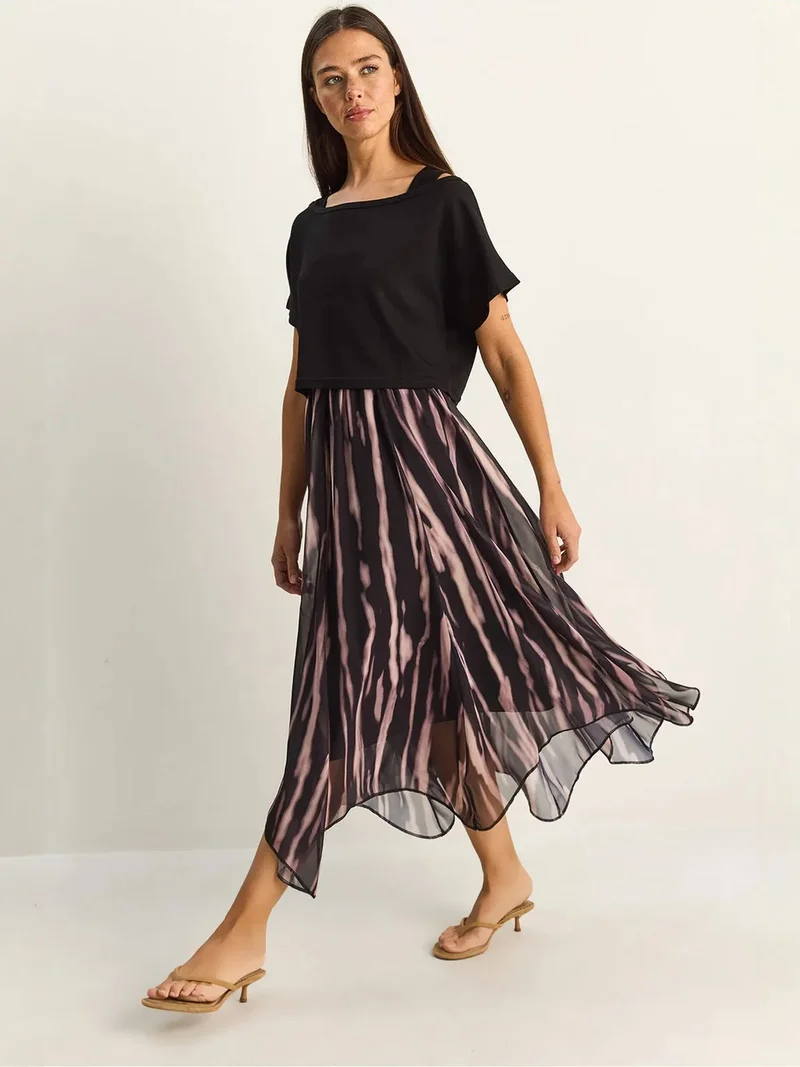 بيانكو لوتشي LUCCI Abstract Print Boat Neck Midi Dress