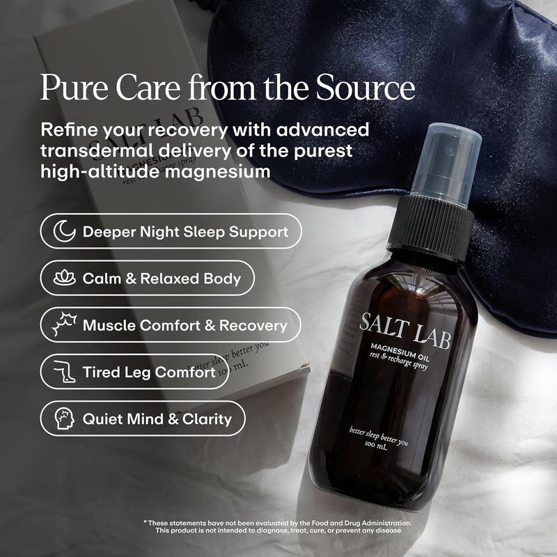 SALT LAB Magnesium Oil Spray – Topical Travel Size Magnesium Spray for Adults – Promotes Relaxation and Good Sleep – Lightweight, Easy to Apply and Fast. - Image 1