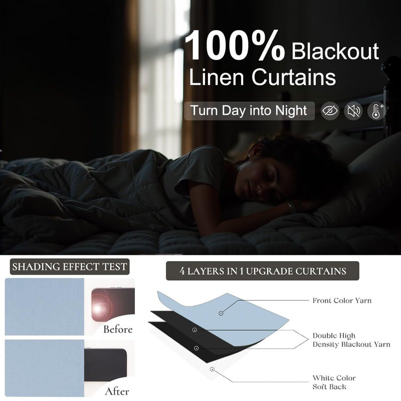 DANCURTON Light Blue Curtains 84 Inch Length for Bedroom 2 Panel Back Tab Pocket Pale Sky Colored Darkening Insulated Thermal Country Farmhouse Linen Blackout Curtain for Living Room Black Out Long Drape Window - Image 4