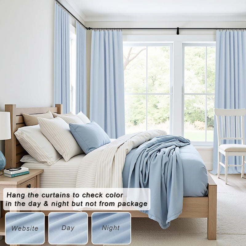 DANCURTON Light Blue Curtains 84 Inch Length for Bedroom 2 Panel Back Tab Pocket Pale Sky Colored Darkening Insulated Thermal Country Farmhouse Linen Blackout Curtain for Living Room Black Out Long Drape Window - Image 2