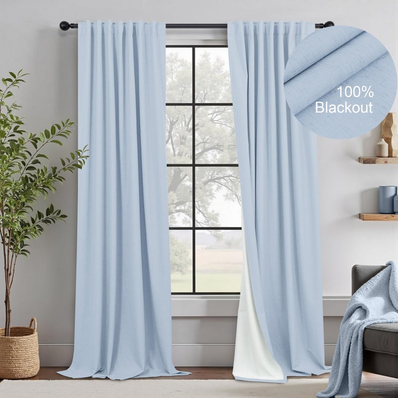 DANCURTON Light Blue Curtains 84 Inch Length for Bedroom 2 Panel Back Tab Pocket Pale Sky Colored Darkening Insulated Thermal Country Farmhouse Linen Blackout Curtain for Living Room Black Out Long Drape Window - Image 1