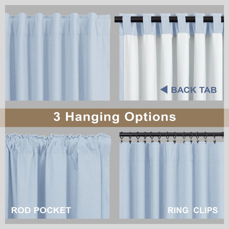 DANCURTON Light Blue Curtains 84 Inch Length for Bedroom 2 Panel Back Tab Pocket Pale Sky Colored Darkening Insulated Thermal Country Farmhouse Linen Blackout Curtain for Living Room Black Out Long Drape Window - Image 5