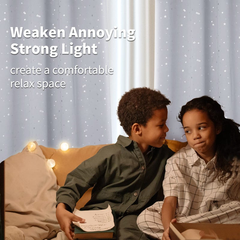 BGment Kids Room Curtains for Bedroom - Grommet Thermal Insulated Silver Star Print Room Darkening Curtains for Living Room  Set of 2 Panels  52 x 63 Inch  Greyish White - Image 3