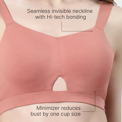 Enamor Innovations Cloudsoft Invisi Bonded Neck Women's Everyday Cotton Minimizer Bra - Padded, Wirefree, Full Coverage - A064 (Available in Plus Sizes) Rosette - Image 5