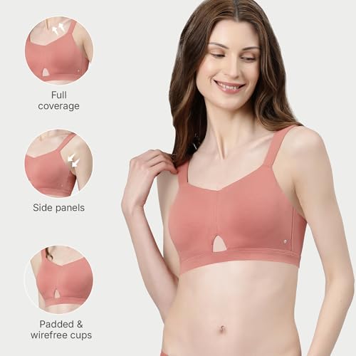 Enamor Innovations Cloudsoft Invisi Bonded Neck Women's Everyday Cotton Minimizer Bra - Padded, Wirefree, Full Coverage - A064 (Available in Plus Sizes) Rosette - Image 3