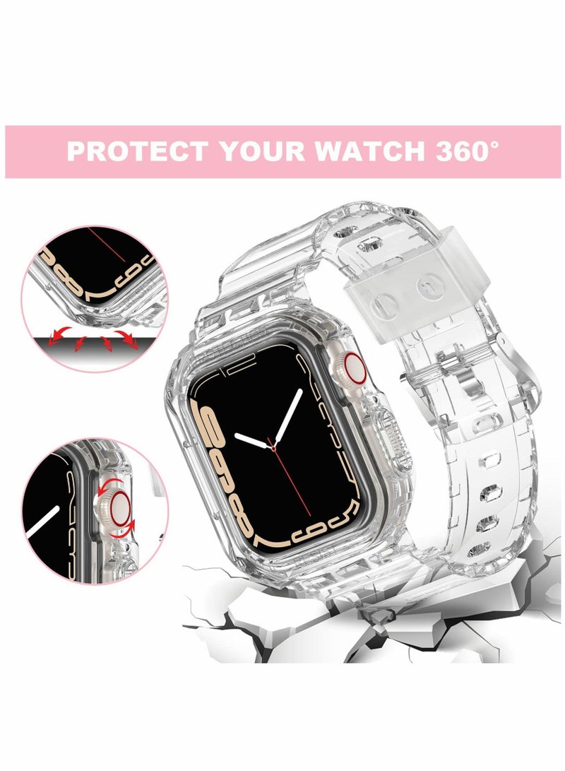 SYOSI Sports Band for Apple Watch Series 7, Transparent Clear Soft Silicone Crystal Strap with Case - Image 2