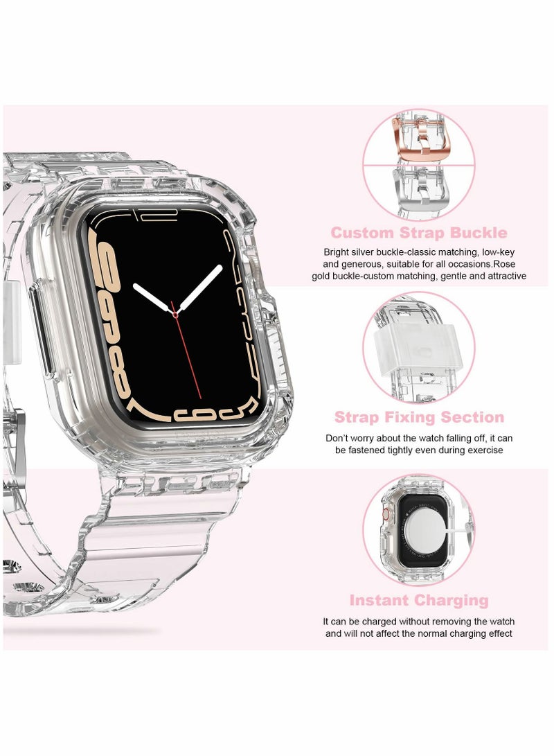 SYOSI Sports Band for Apple Watch Series 7, Transparent Clear Soft Silicone Crystal Strap with Case - Image 4
