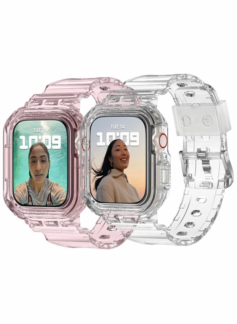 SYOSI Sports Band for Apple Watch Series 7, Transparent Clear Soft Silicone Crystal Strap with Case - Image 1