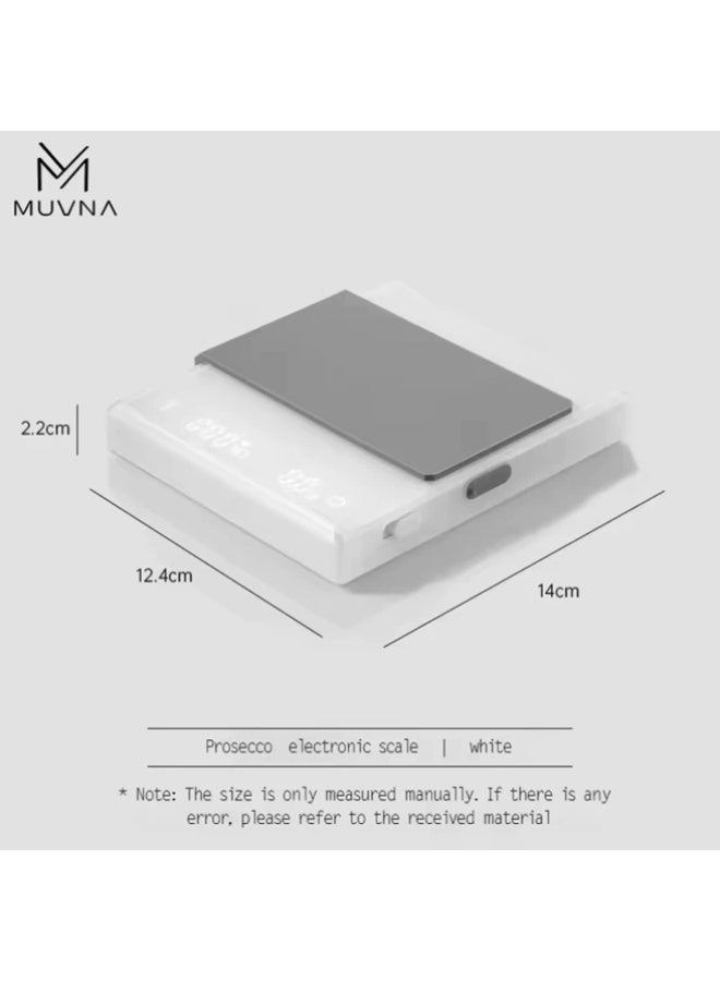 ميزان قهوة ذكي MUVNA بروسيكو دقة 0.1 جرام – ميزان إسبريسو وبور أوفر احترافي مع مؤقت ونسب تحضير وشحن Type-C وتصميم صغير محمول