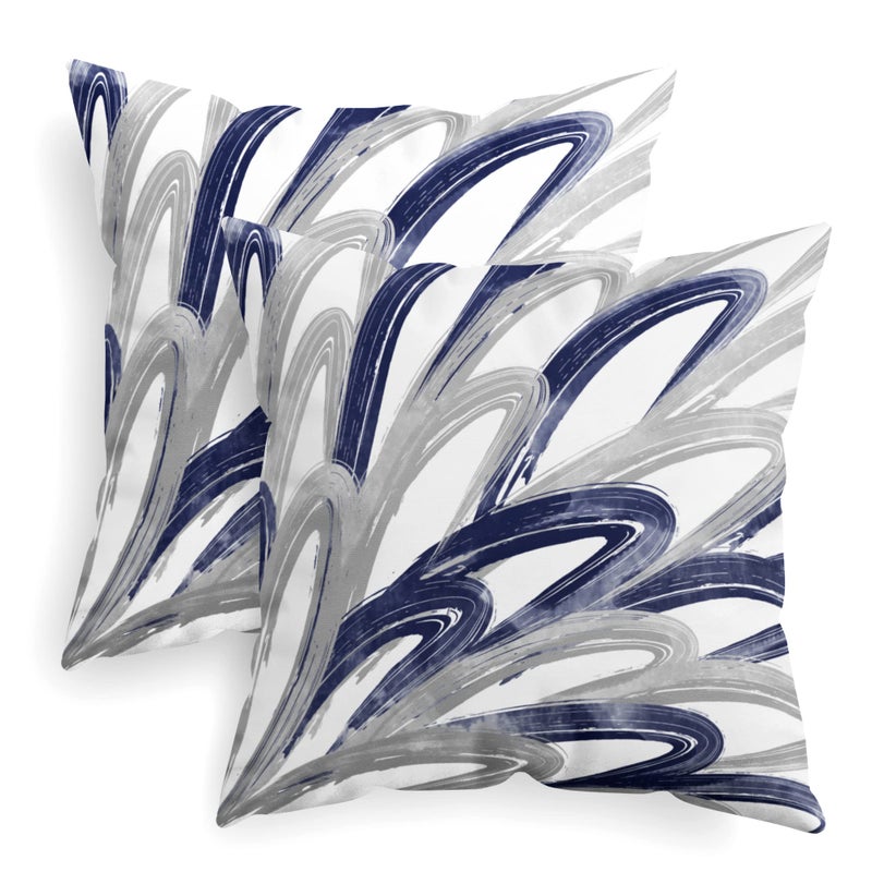 CaliTime Throw Pillow Cases Pack of 2 Cozy Fleece Two-tone Abstract Feather Decorative Cushion Covers for Couch Bed Sofa Farmhouse Decoration 20 X 20 Inches Navy Grey - Image 1