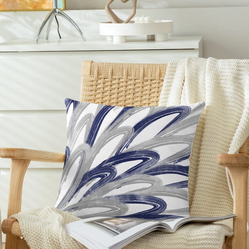 CaliTime Throw Pillow Cases Pack of 2 Cozy Fleece Two-tone Abstract Feather Decorative Cushion Covers for Couch Bed Sofa Farmhouse Decoration 20 X 20 Inches Navy Grey - Image 4